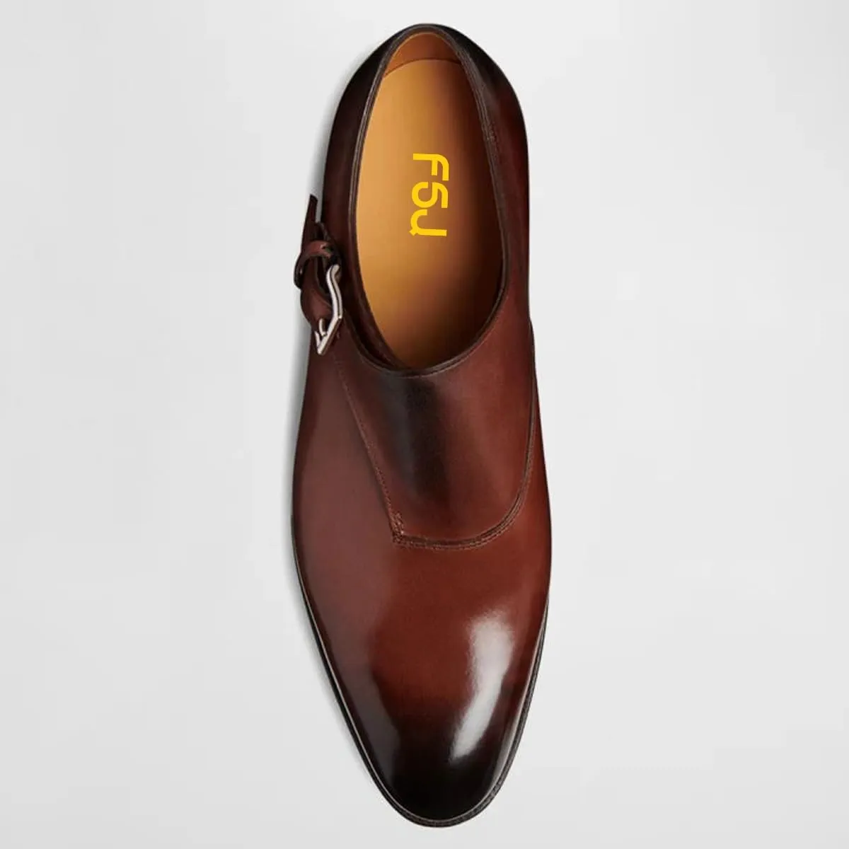 FSJ Men's Classic Plain Toe Single Monk Strap Loafers Refined Stacked Heel Burnished Leather Smooth Buckled Daily Wear Shoes Size 4-16 US