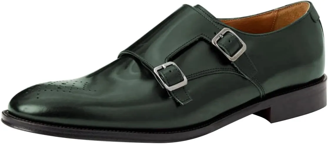 FSJ Men's Double Monk Strap Dress Loafers with Buckle, Comfortable and Breathable Round Toe Slip On Stacked Heels, Formal Business Shoes Size 4-16 US