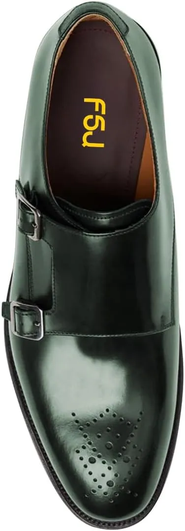 FSJ Men's Double Monk Strap Dress Loafers with Buckle, Comfortable and Breathable Round Toe Slip On Stacked Heels, Formal Business Shoes Size 4-16 US