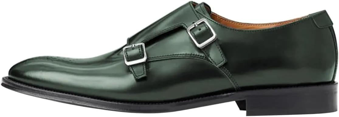 FSJ Men's Double Monk Strap Dress Loafers with Buckle, Comfortable and Breathable Round Toe Slip On Stacked Heels, Formal Business Shoes Size 4-16 US
