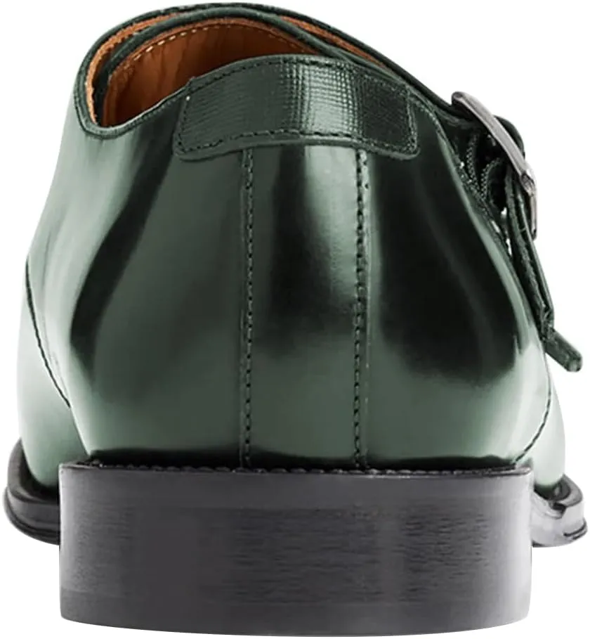 FSJ Men's Double Monk Strap Dress Loafers with Buckle, Comfortable and Breathable Round Toe Slip On Stacked Heels, Formal Business Shoes Size 4-16 US
