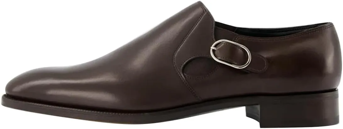 FSJ Men's Single Monk Strap Buckled Dress Loafers Shoes Comfortable Round Toe Slip On Side Elasticity Low Heels Formal Business Casual Shoes Size 4-16 US