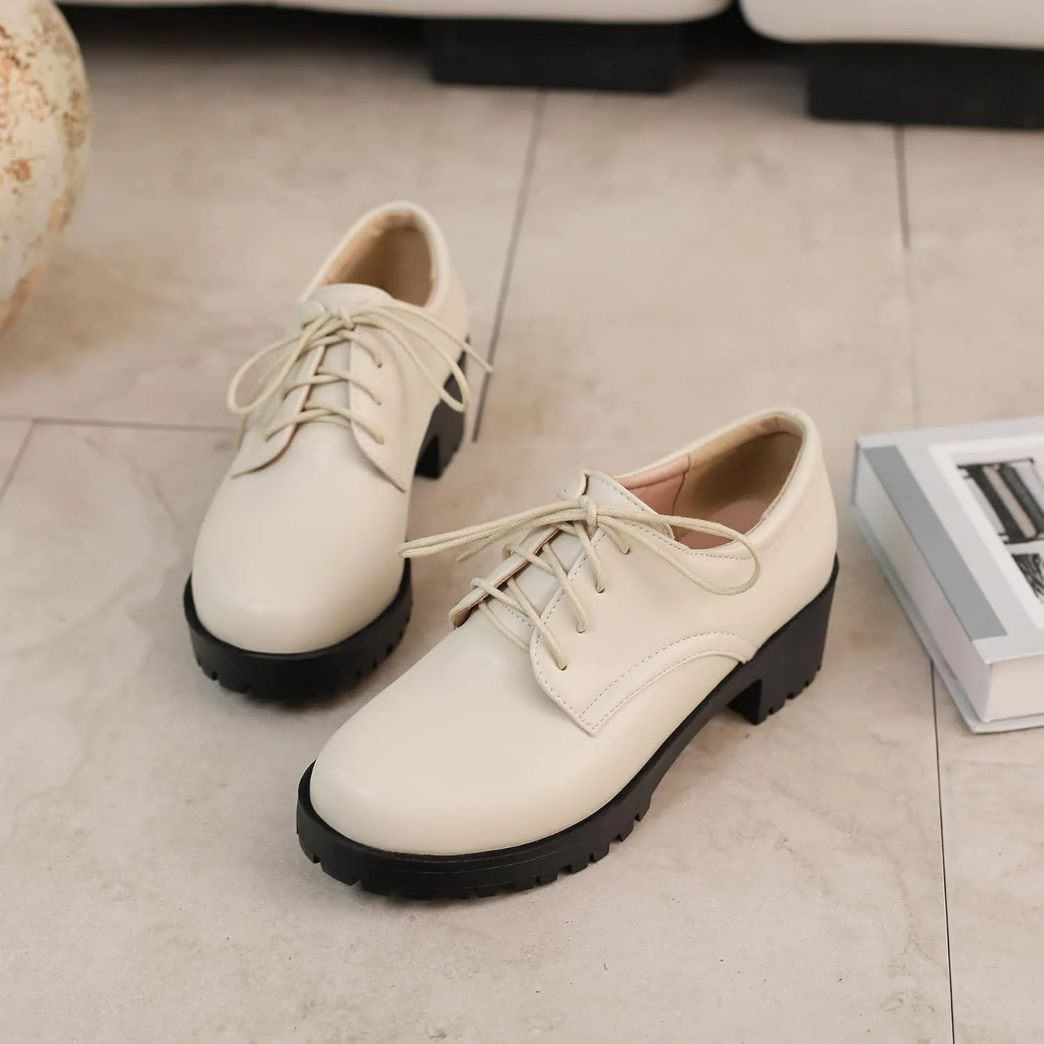 Gicoiz Platform Oxford Derby Women Round Toe Brogue Pumps