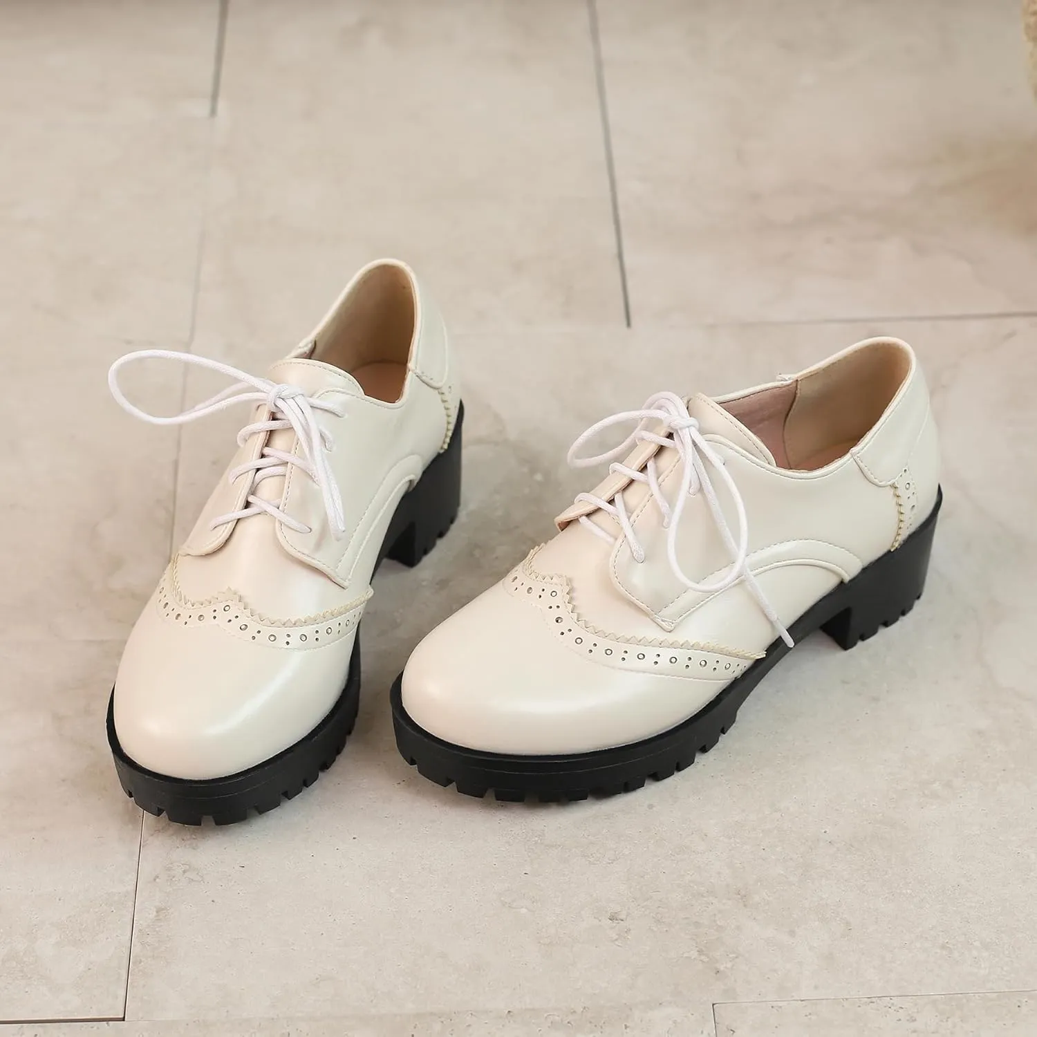 Gicoiz Platform Oxford Derby Women Round Toe Brogue Pumps