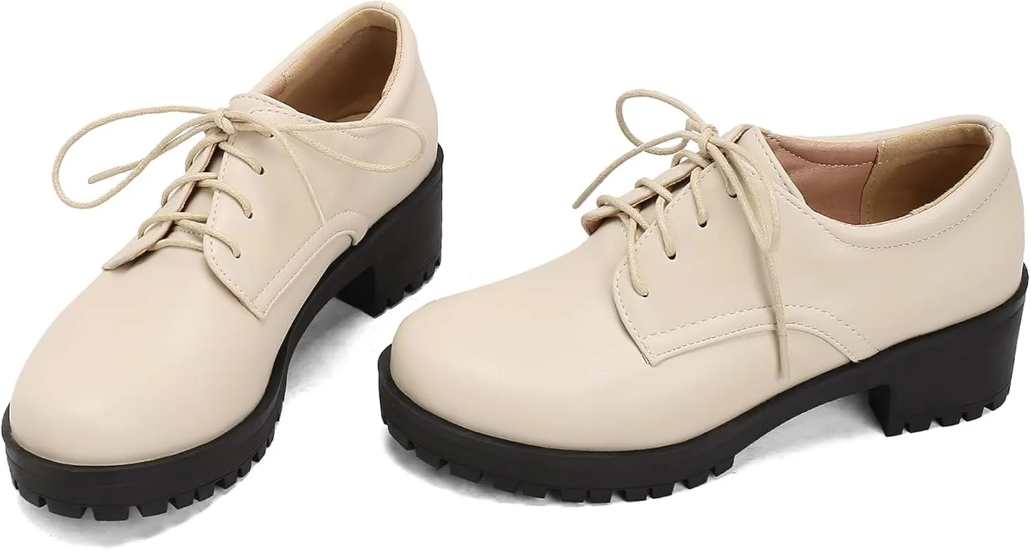 Gicoiz Platform Oxford Derby Women Round Toe Brogue Pumps