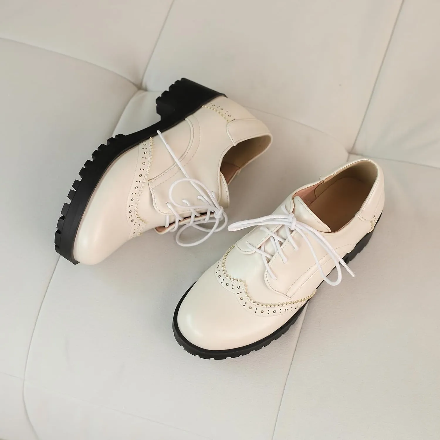 Gicoiz Platform Oxford Derby Women Round Toe Brogue Pumps
