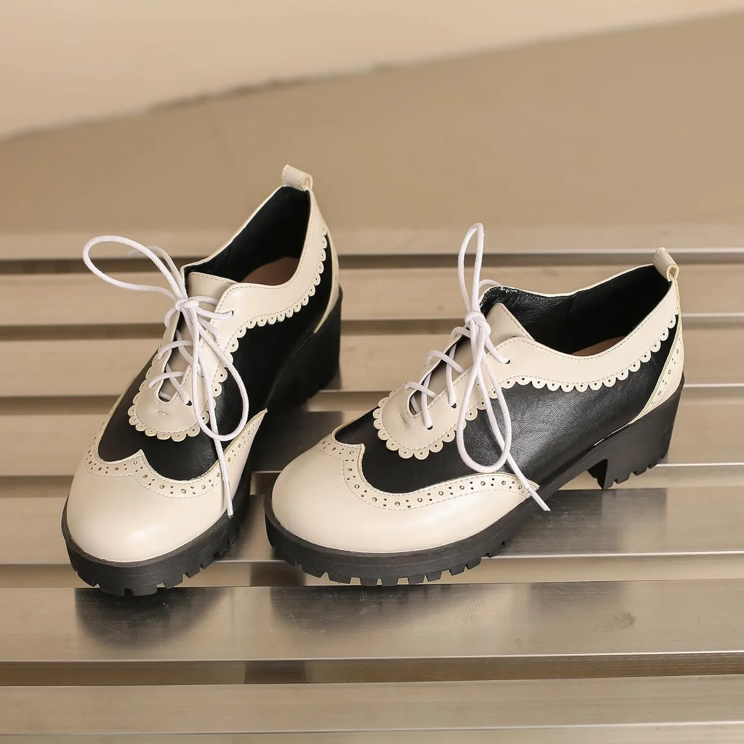 Gicoiz Platform Oxford Derby Women Round Toe Brogue Pumps