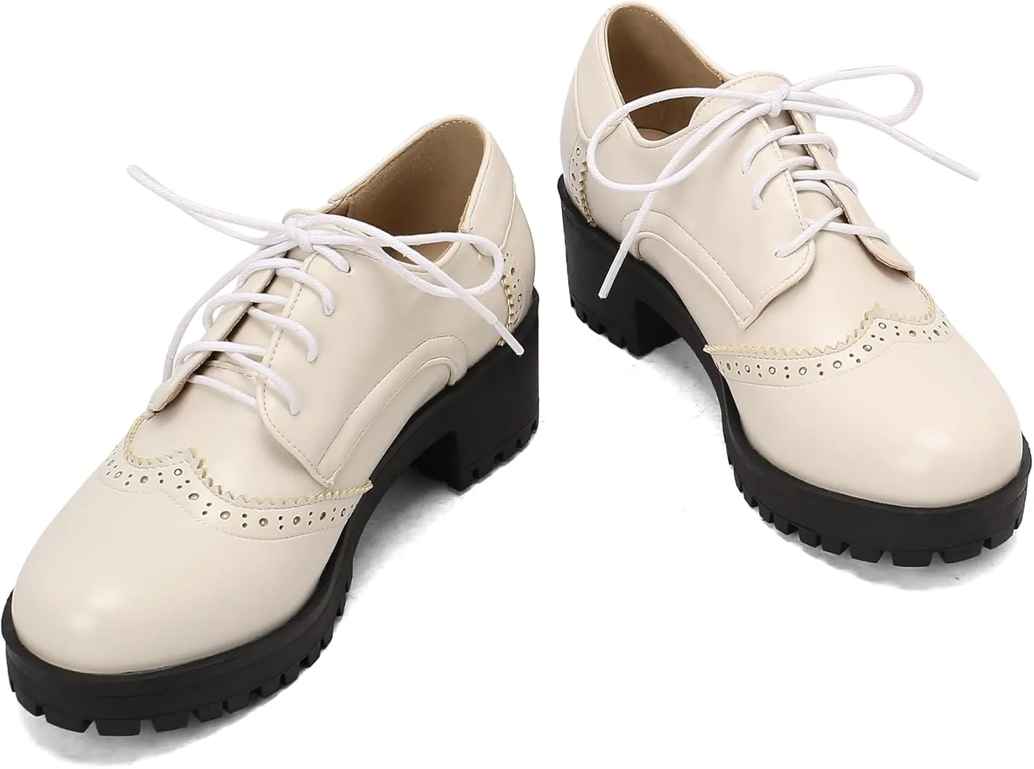 Gicoiz Platform Oxford Derby Women Round Toe Brogue Pumps