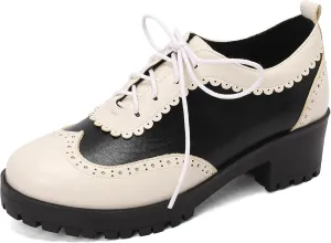 Gicoiz Platform Oxford Derby Women Round Toe Brogue Pumps