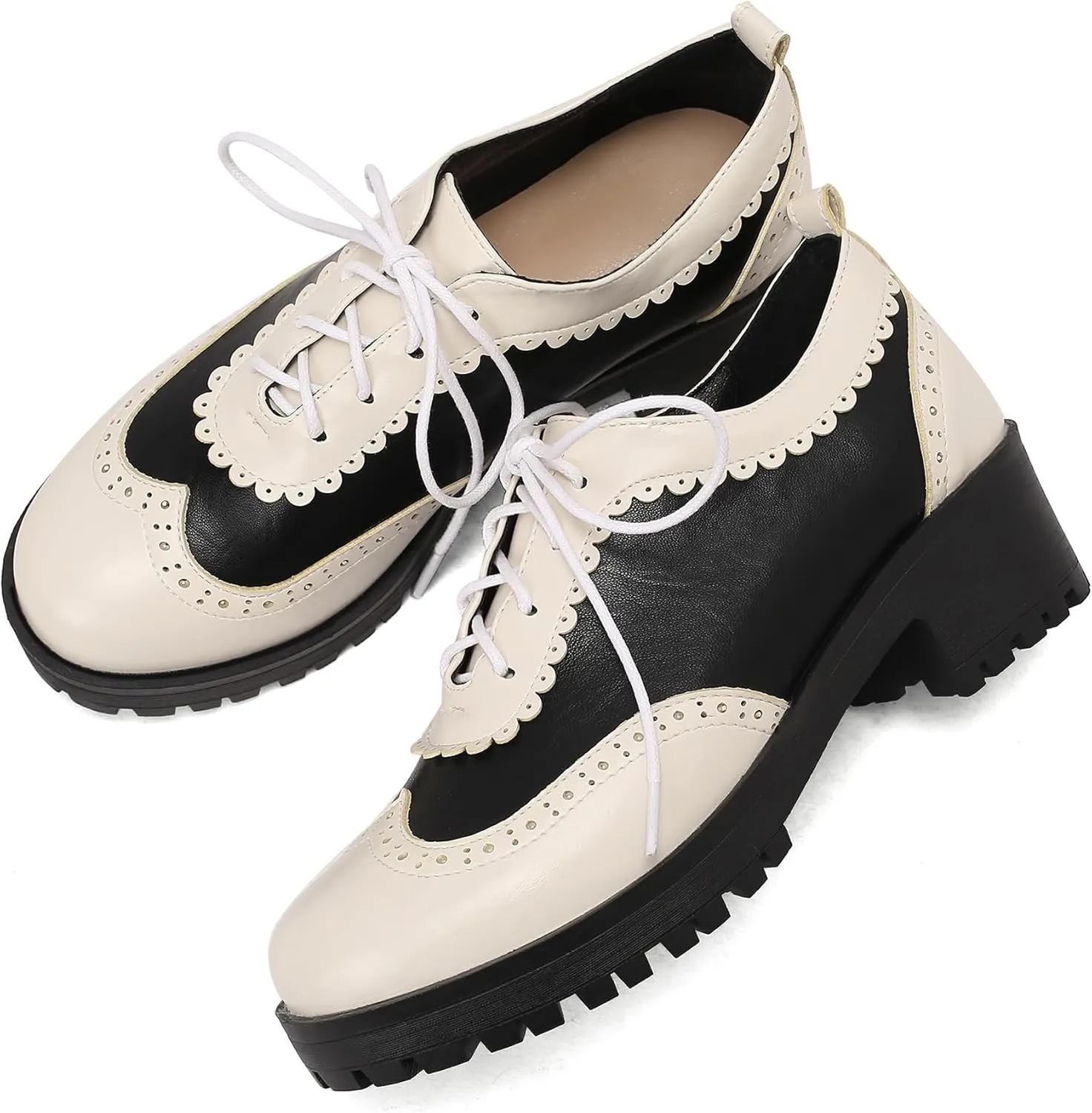Gicoiz Platform Oxford Derby Women Round Toe Brogue Pumps