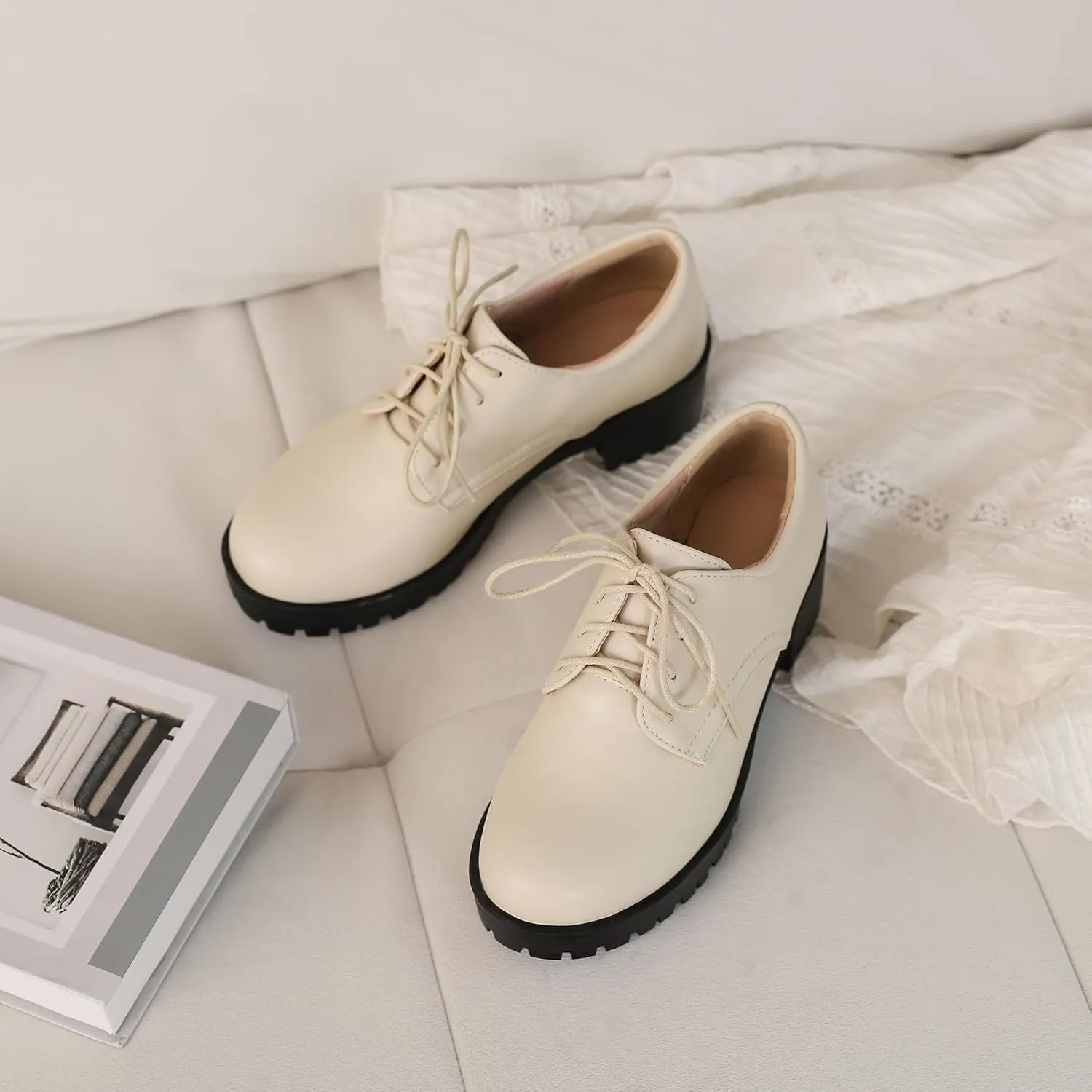 Gicoiz Platform Oxford Derby Women Round Toe Brogue Pumps