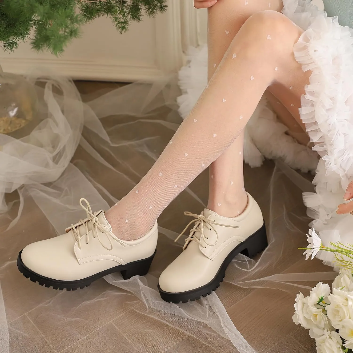 Gicoiz Platform Oxford Derby Women Round Toe Brogue Pumps