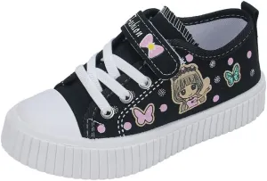 Girls' Canvas Sneakers with Butterfly Design, White Platform Shoes, Hook and Loop Strap