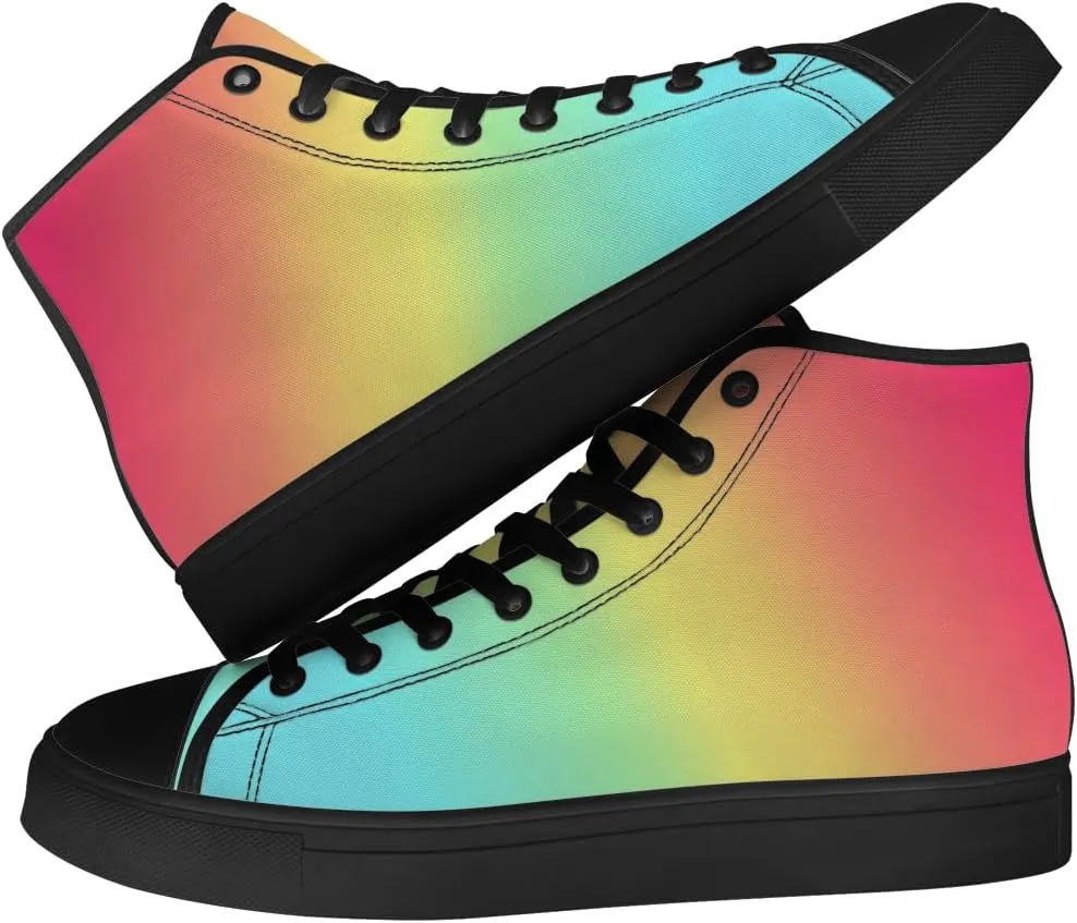 Gradient Shoes Womens Mens Rainbow High Top Canvas Sneakers Lace Up Casual Walking Shoes Gifts for Men Women