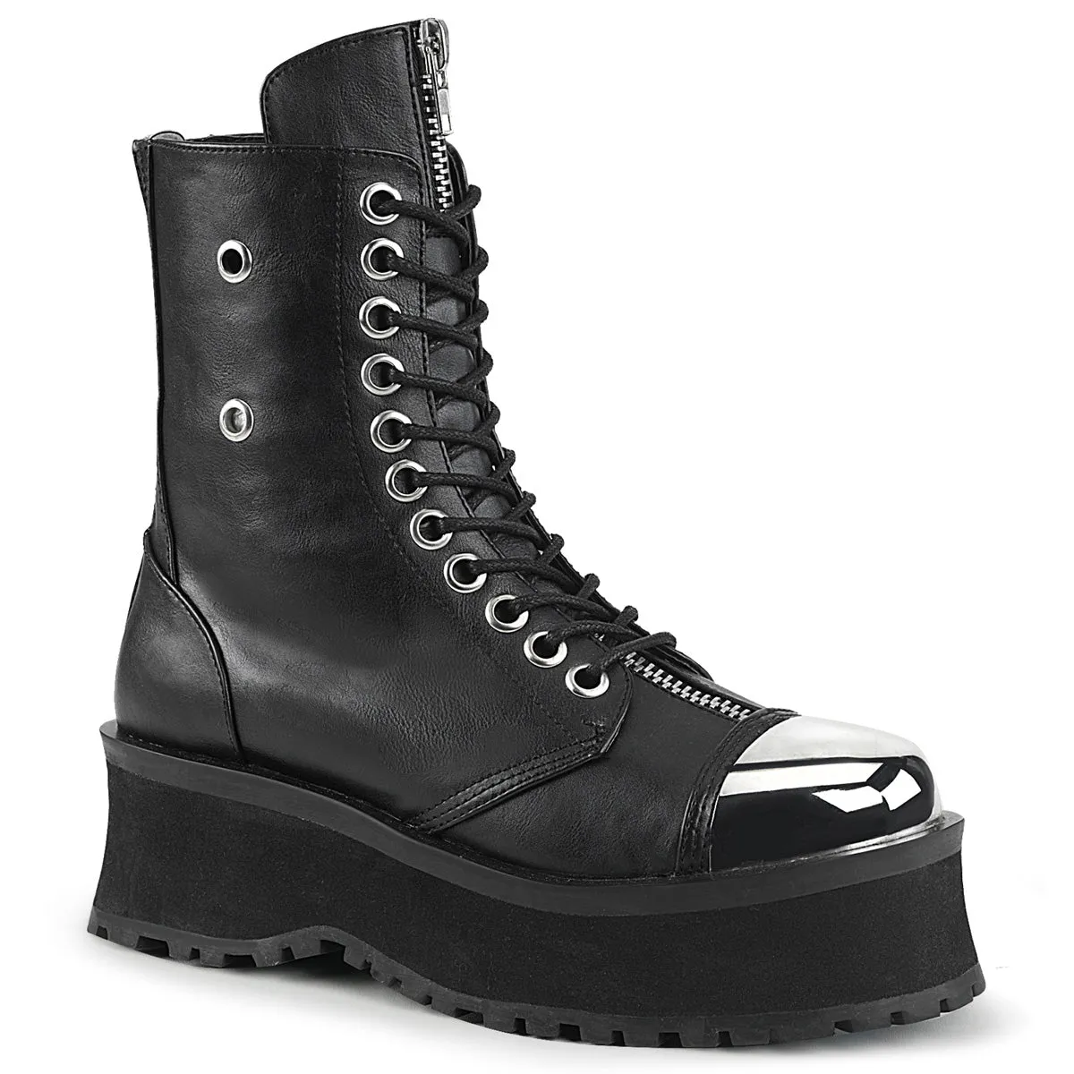 GRAVEDIGGER-10 DemoniaCult Black Vegan Leather Sexy Unisex Platform Boots (Alternative Footwear)