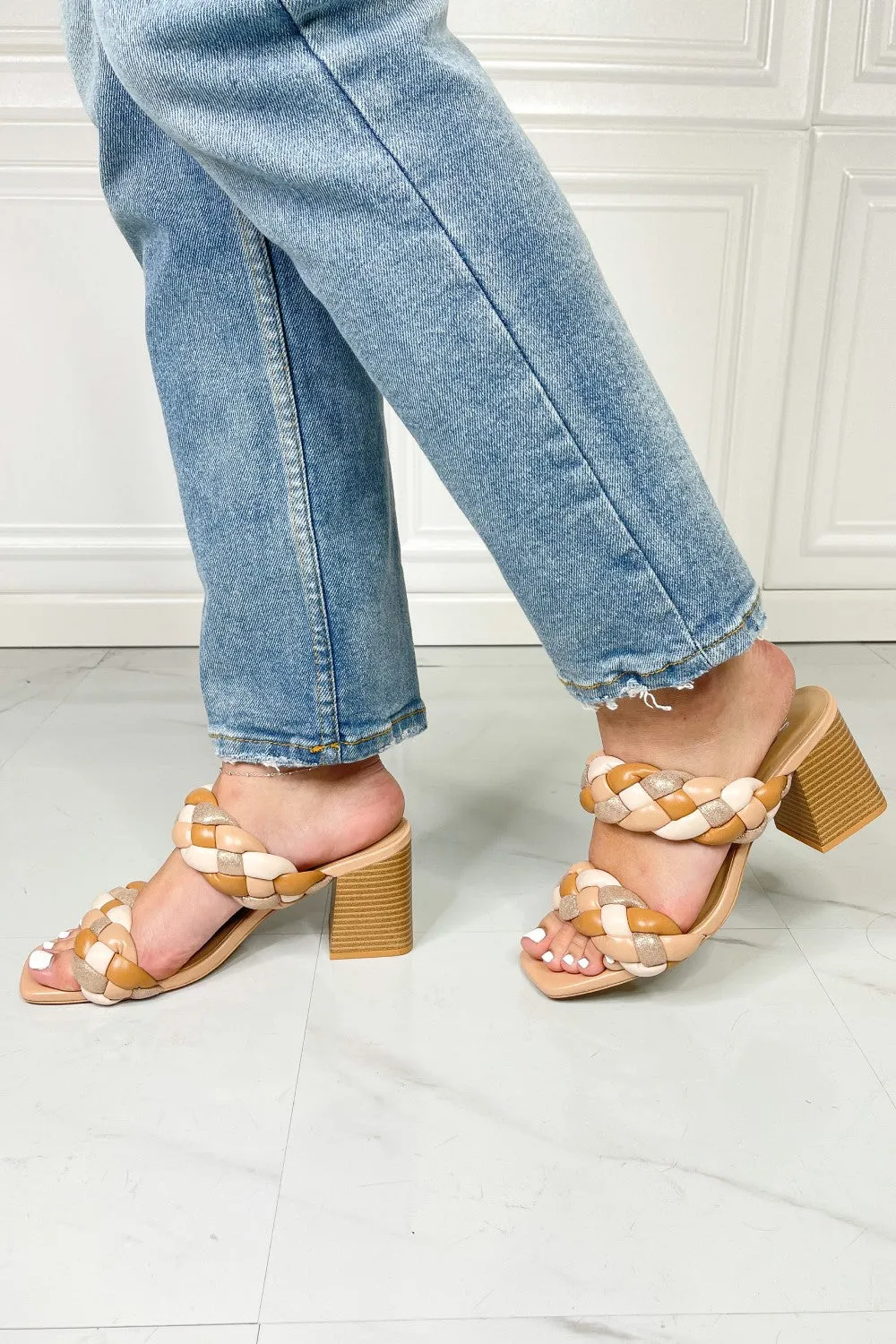 Interwoven Ideas Braided Strap Block Heel Slide Sandal in Nude
