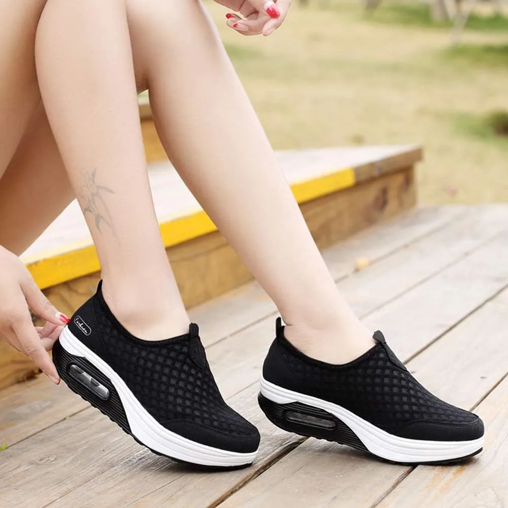 L LOUBIT Women Walking Shoes Slip on Athletic Platform Mesh Tennis Breathable Wedge Sneakers