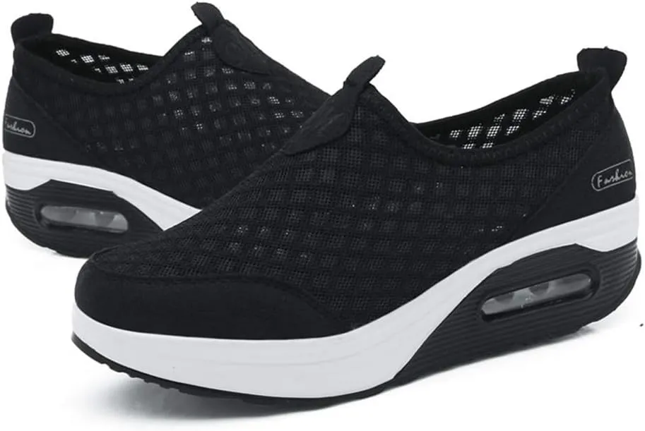 L LOUBIT Women Walking Shoes Slip on Athletic Platform Mesh Tennis Breathable Wedge Sneakers