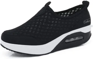 L LOUBIT Women Walking Shoes Slip on Athletic Platform Mesh Tennis Breathable Wedge Sneakers