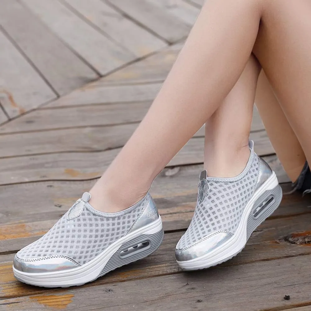 L LOUBIT Women Walking Shoes Slip on Athletic Platform Mesh Tennis Breathable Wedge Sneakers