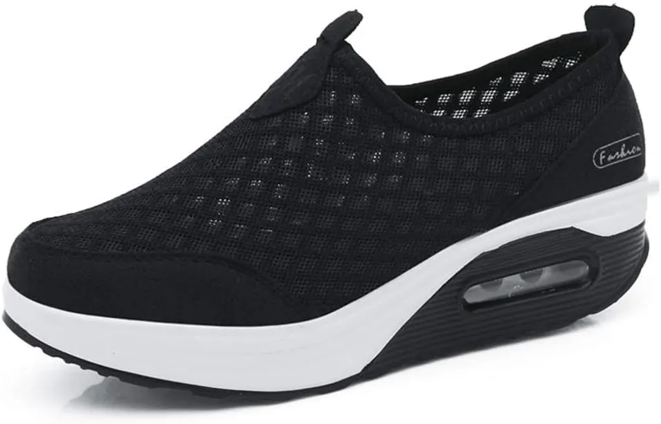L LOUBIT Women Walking Shoes Slip on Athletic Platform Mesh Tennis Breathable Wedge Sneakers