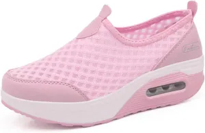 L LOUBIT Women Walking Shoes Slip on Athletic Platform Mesh Tennis Breathable Wedge Sneakers