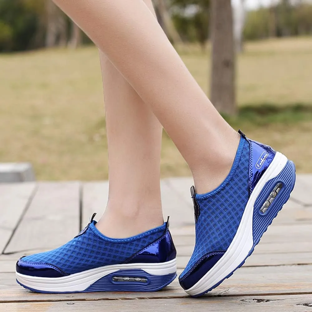 L LOUBIT Women Walking Shoes Slip on Athletic Platform Mesh Tennis Breathable Wedge Sneakers