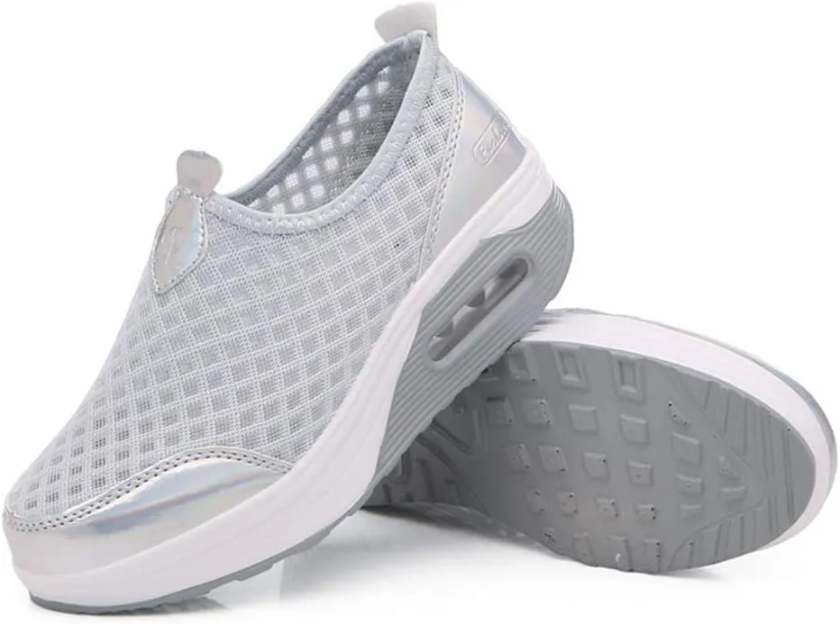 L LOUBIT Women Walking Shoes Slip on Athletic Platform Mesh Tennis Breathable Wedge Sneakers