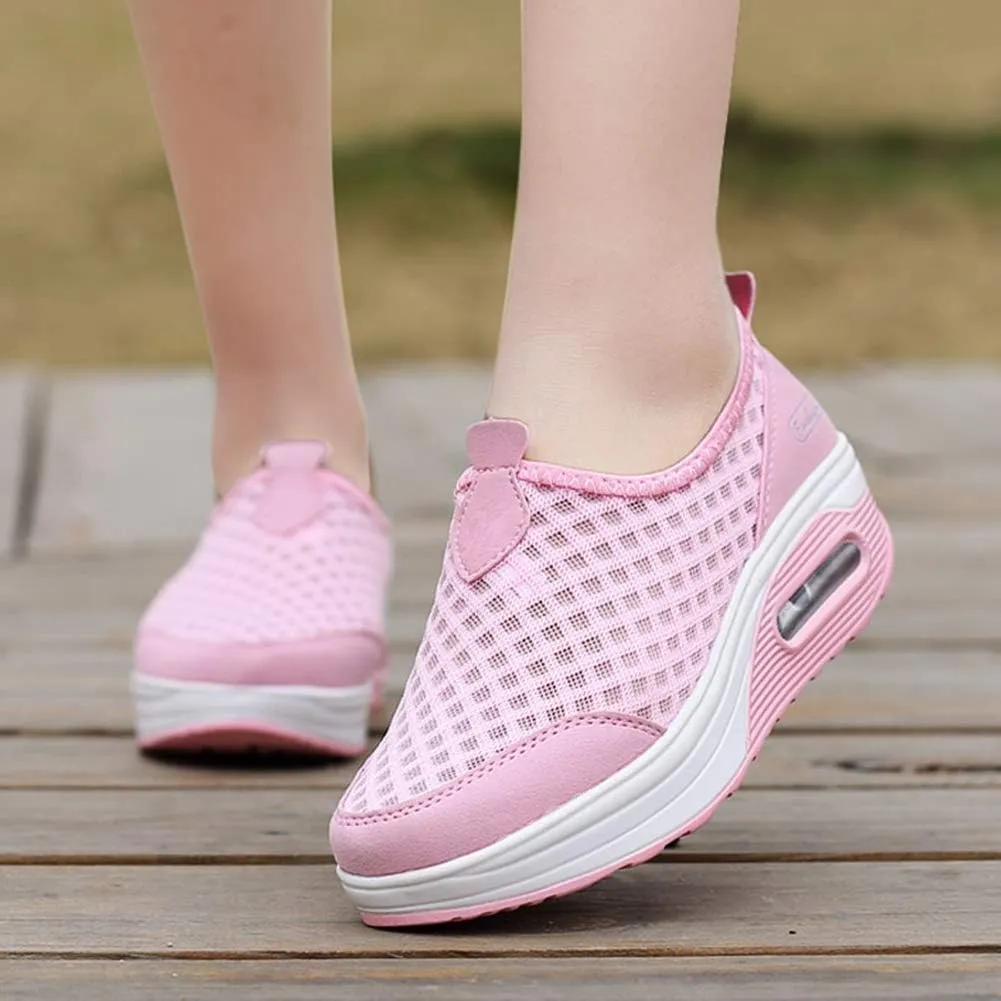 L LOUBIT Women Walking Shoes Slip on Athletic Platform Mesh Tennis Breathable Wedge Sneakers