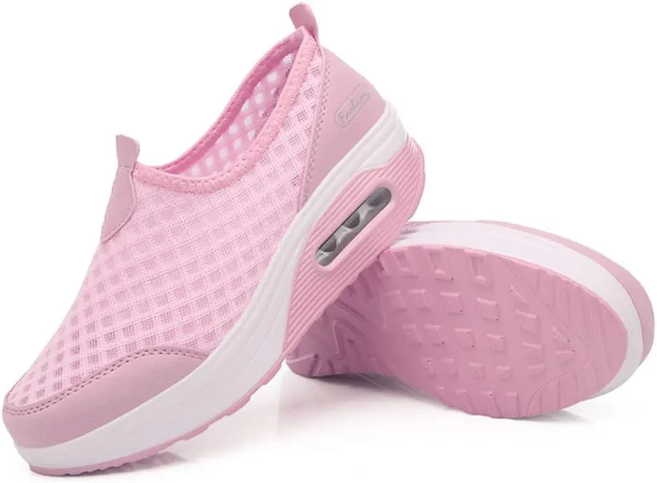 L LOUBIT Women Walking Shoes Slip on Athletic Platform Mesh Tennis Breathable Wedge Sneakers
