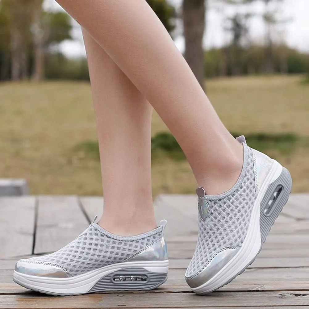L LOUBIT Women Walking Shoes Slip on Athletic Platform Mesh Tennis Breathable Wedge Sneakers