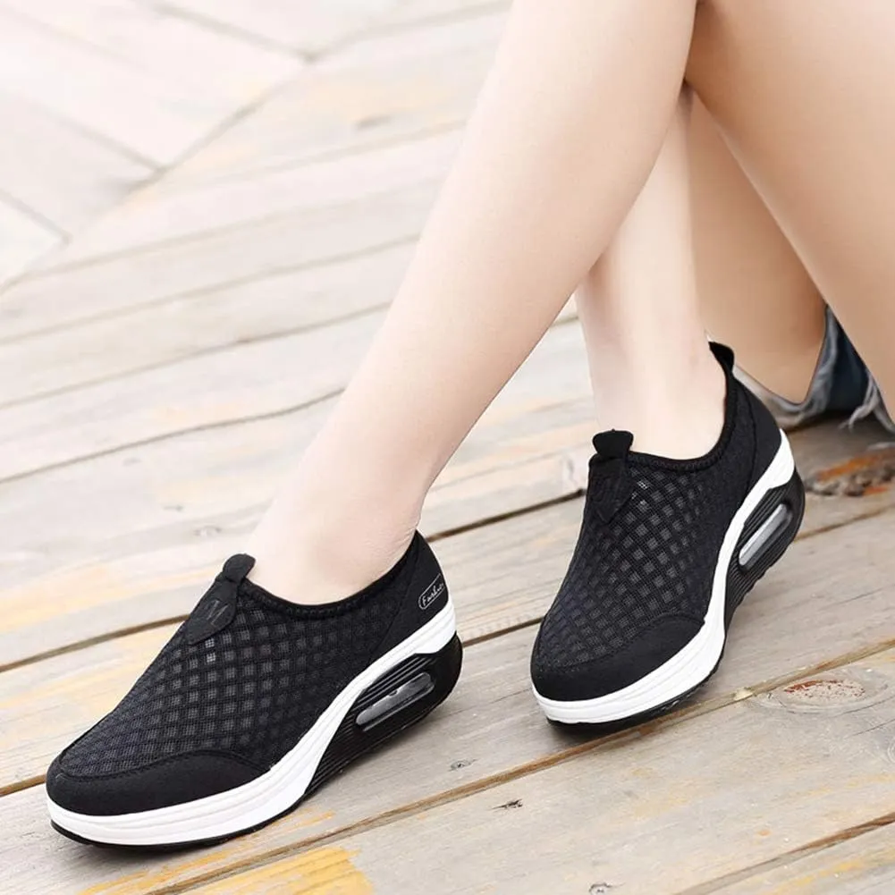 L LOUBIT Women Walking Shoes Slip on Athletic Platform Mesh Tennis Breathable Wedge Sneakers