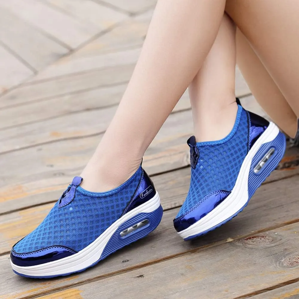 L LOUBIT Women Walking Shoes Slip on Athletic Platform Mesh Tennis Breathable Wedge Sneakers