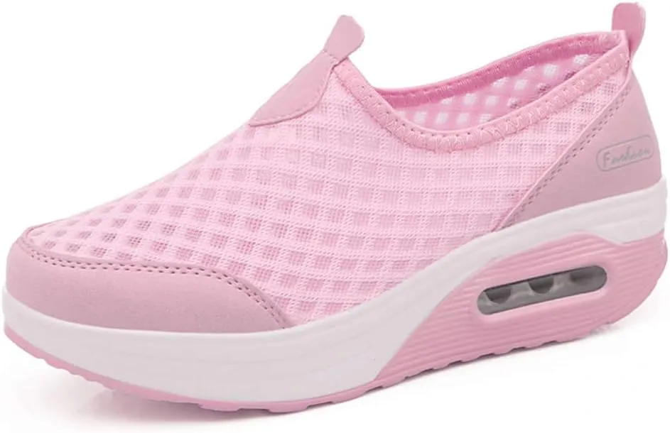 L LOUBIT Women Walking Shoes Slip on Athletic Platform Mesh Tennis Breathable Wedge Sneakers