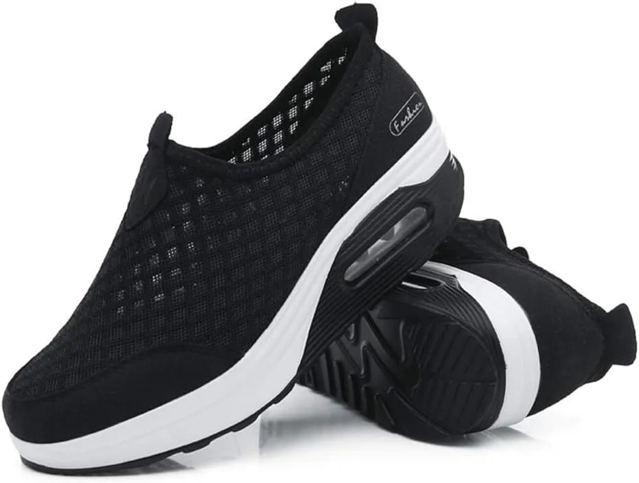 L LOUBIT Women Walking Shoes Slip on Athletic Platform Mesh Tennis Breathable Wedge Sneakers