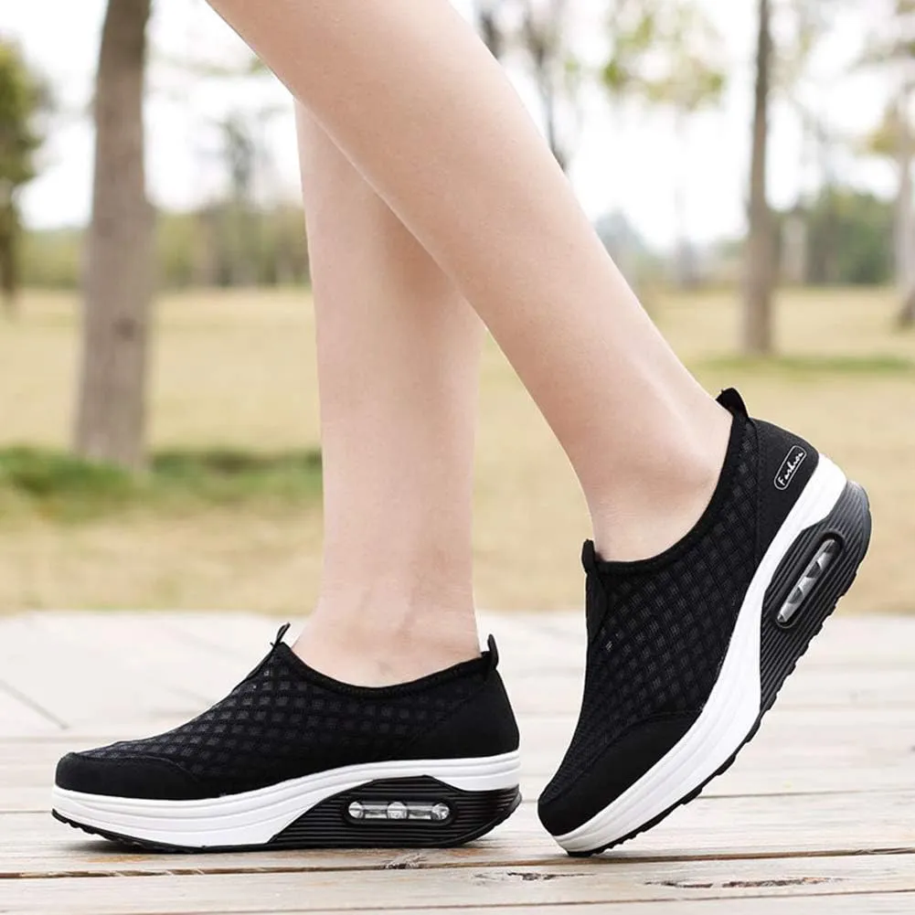 L LOUBIT Women Walking Shoes Slip on Athletic Platform Mesh Tennis Breathable Wedge Sneakers