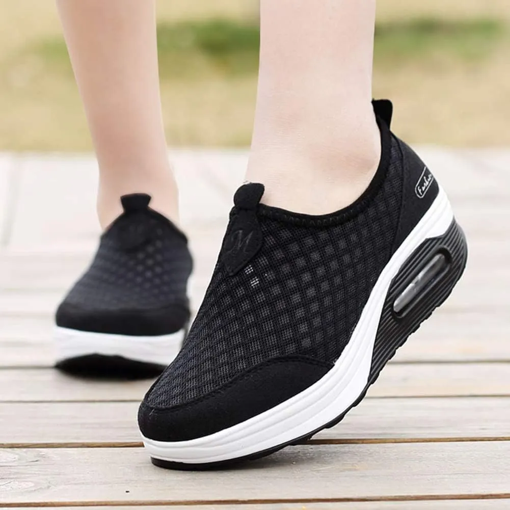 L LOUBIT Women Walking Shoes Slip on Athletic Platform Mesh Tennis Breathable Wedge Sneakers