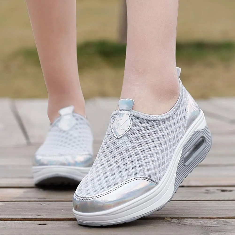 L LOUBIT Women Walking Shoes Slip on Athletic Platform Mesh Tennis Breathable Wedge Sneakers