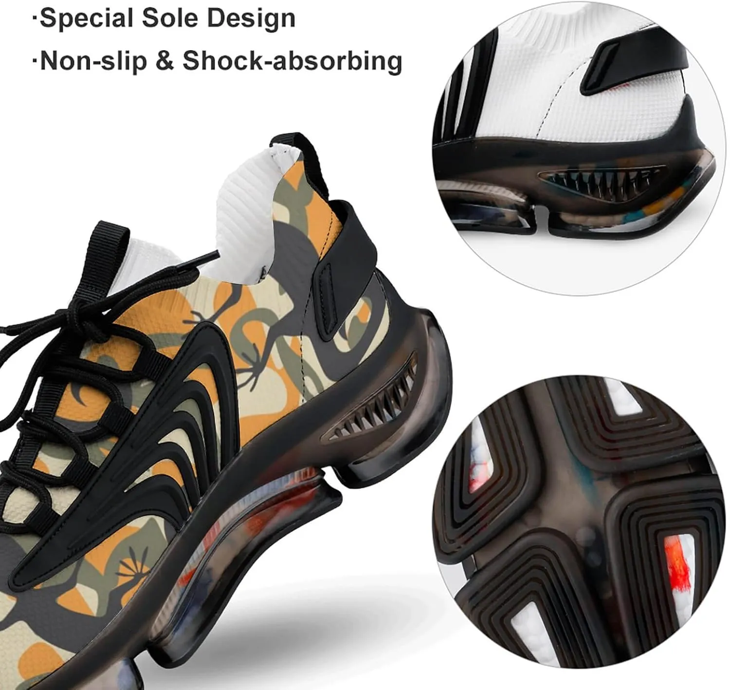 Lizard Camouflage Walking Shoes for Men Lightweight Tennis Fashion Elastic Sports Shoes Cushion Basketball Shoes