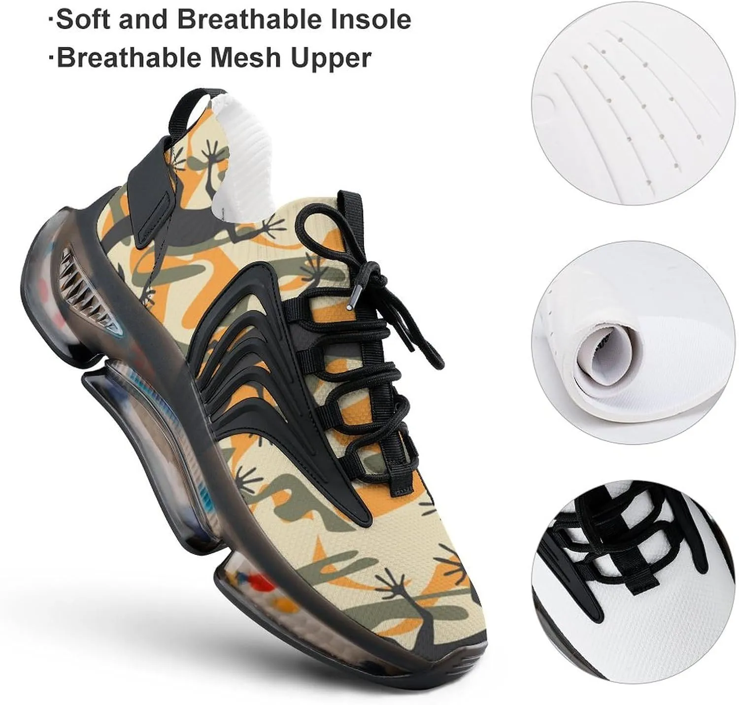 Lizard Camouflage Walking Shoes for Men Lightweight Tennis Fashion Elastic Sports Shoes Cushion Basketball Shoes