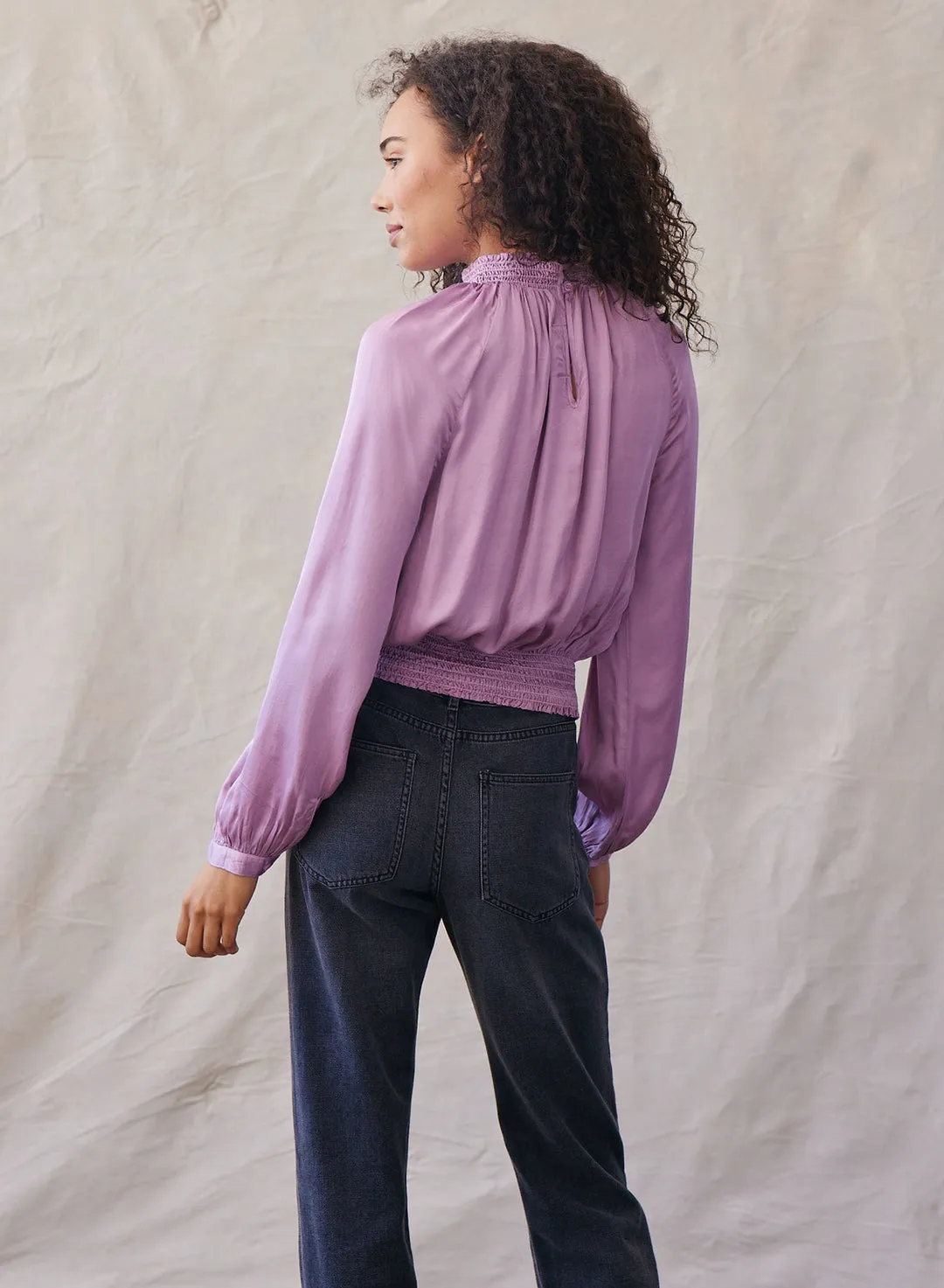 Long Sleeve Smocked Top ~ Icy Orchid