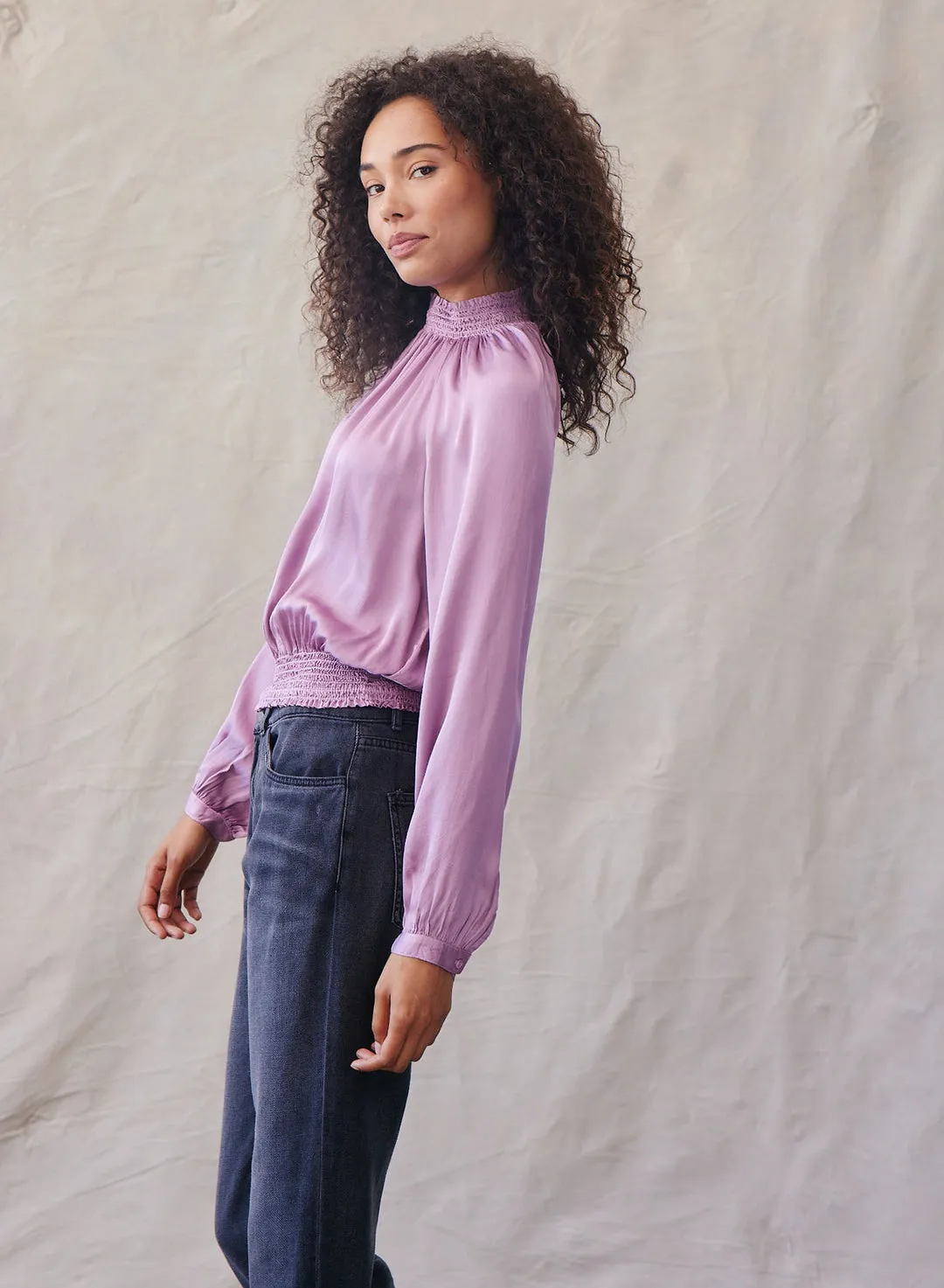 Long Sleeve Smocked Top ~ Icy Orchid