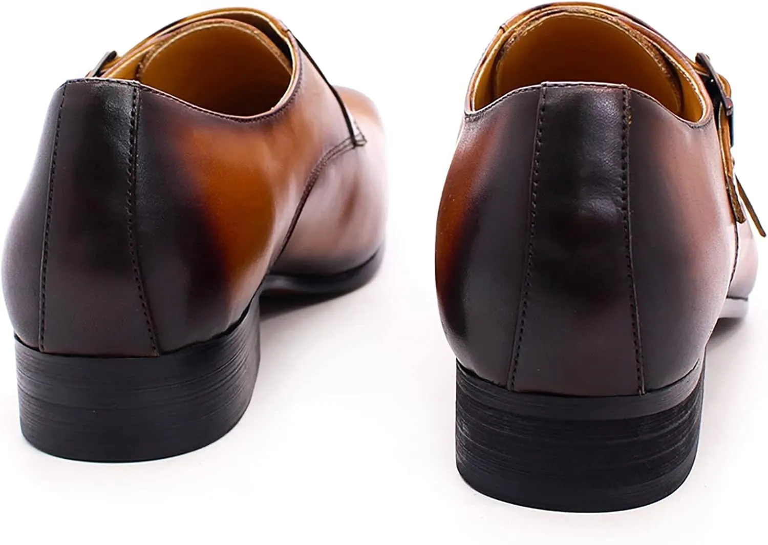 Men Dress Loafers Leather Slip On Moccasion Double Buckle Monk Shoe Non-Slip Office Formal Shoes,Brown-42