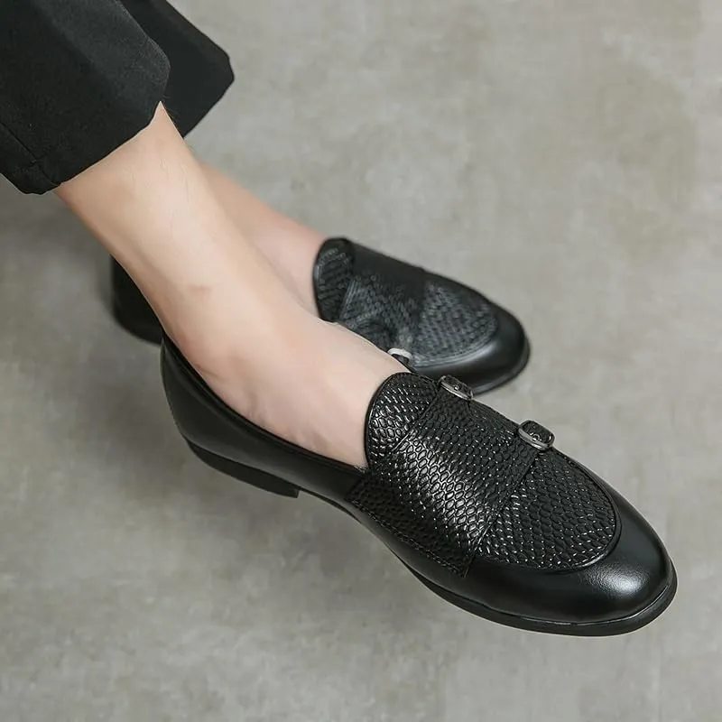 Men Low Top Dress Shoes Business Casual Slip On Oxford Shoes Men's Dress Loafers Shoes British Double Buckle Monk Shoes