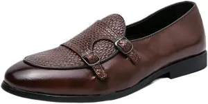 Men Low Top Dress Shoes Business Casual Slip On Oxford Shoes Men's Dress Loafers Shoes British Double Buckle Monk Shoes
