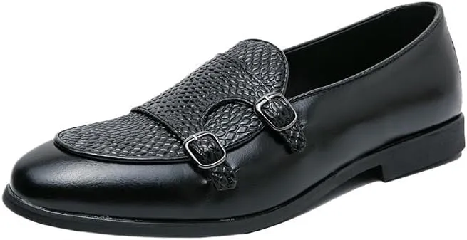Men Low Top Dress Shoes Business Casual Slip On Oxford Shoes Men's Dress Loafers Shoes British Double Buckle Monk Shoes