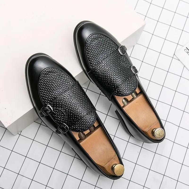 Men Low Top Dress Shoes Business Casual Slip On Oxford Shoes Men's Dress Loafers Shoes British Double Buckle Monk Shoes