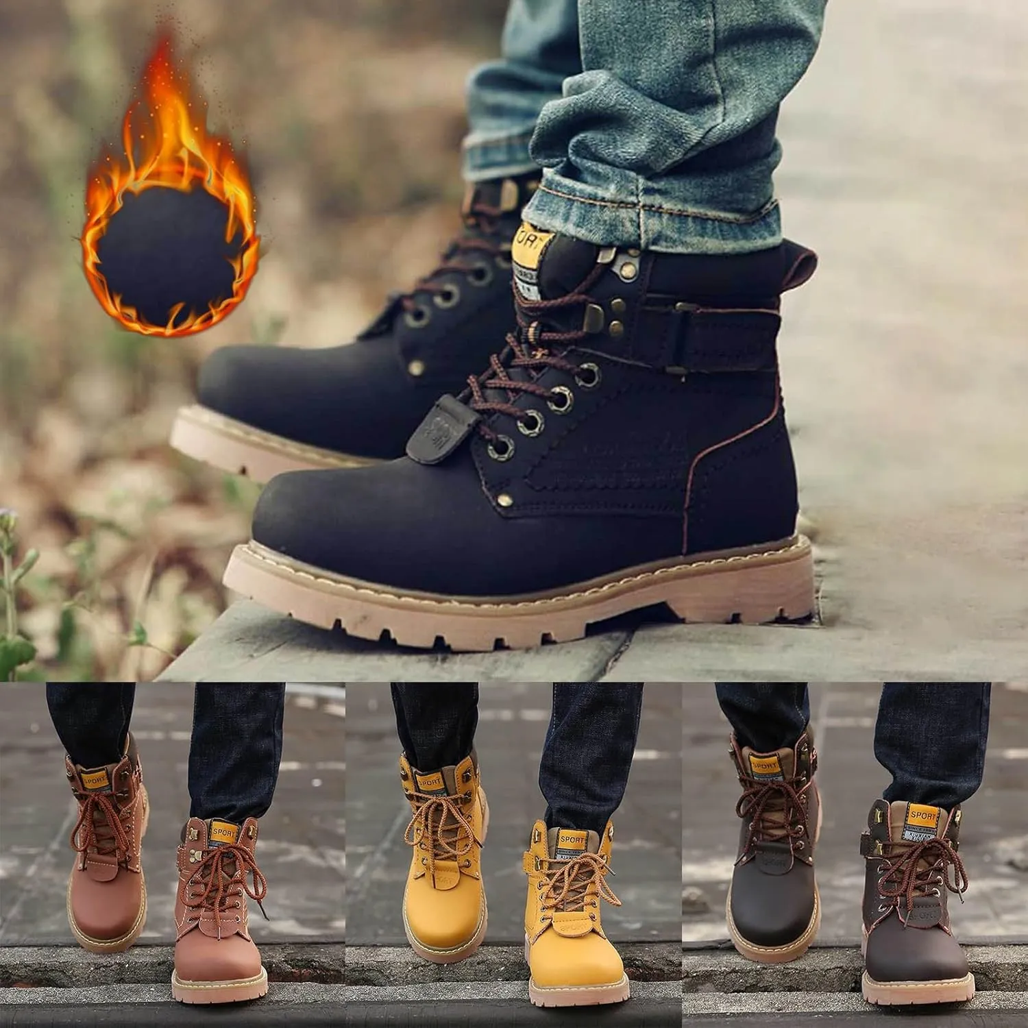 Men Work Boots Steel Toe Hiking Sneakers Fur Lined Ankle Boot Women Safety Toe Shoes Business Casual Lightweight Outdoor Botas Mid Ankle Work Casual Hike Grounded Footwear