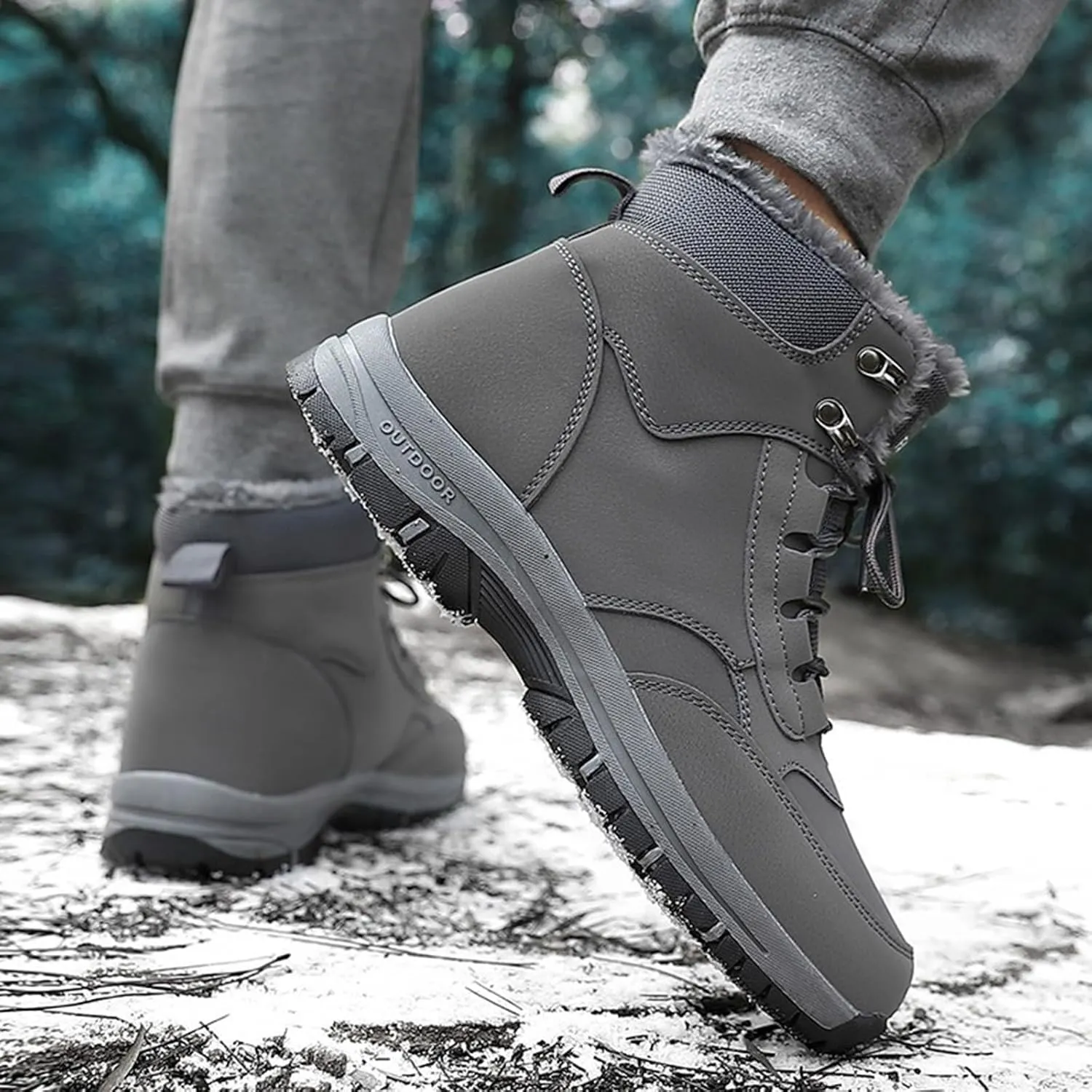 Men Work Boots Steel Toe Hiking Sneakers Fur Lined Ankle Boot Women Safety Toe Shoes Business Casual Lightweight Outdoor Botas Mid Ankle Work Casual Hike Grounded Footwear
