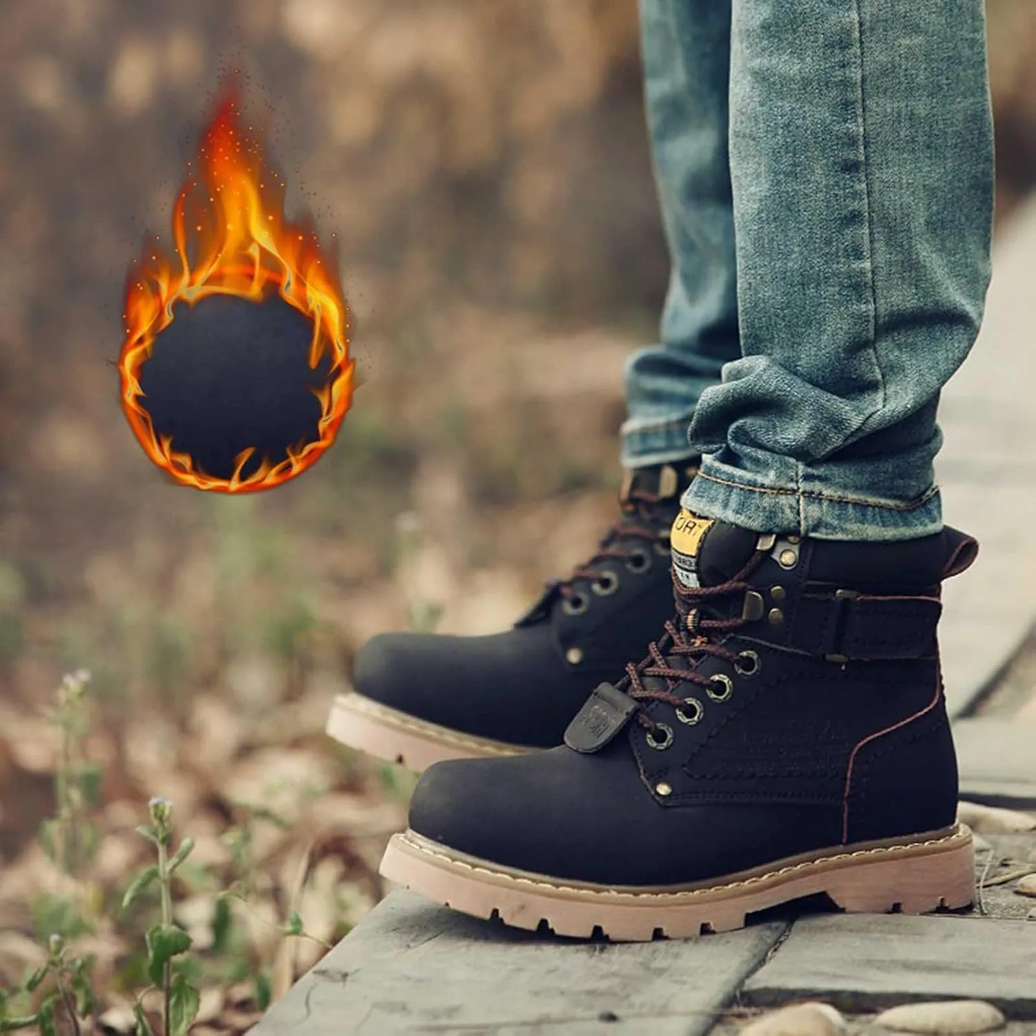 Men Work Boots Steel Toe Hiking Sneakers Fur Lined Ankle Boot Women Safety Toe Shoes Business Casual Lightweight Outdoor Botas Mid Ankle Work Casual Hike Grounded Footwear